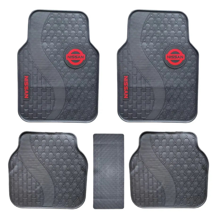 Suitable To Fit - Nissan 5-Piece Rubber Car Mats (Red)