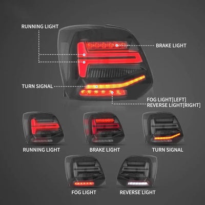 Suitable To Fit - VW Polo 6R Smoked Black LED Sequential Taillight