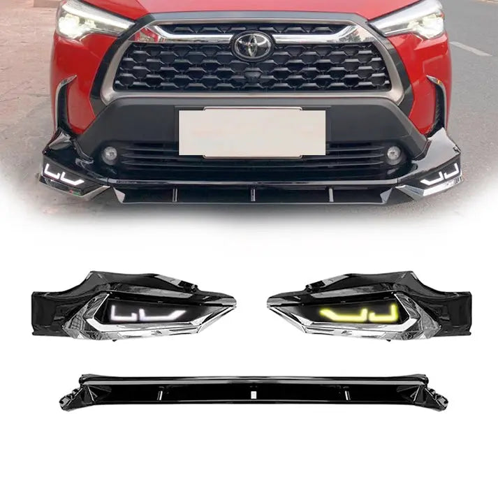 Toyota Corolla Cross (21-On) GR Sport Style 3-Piece Gloss Black DRL LED Front Spoiler