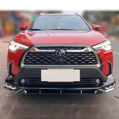 Toyota Corolla Cross (21-On) GR Sport Style 3-Piece Gloss Black DRL LED Front Spoiler