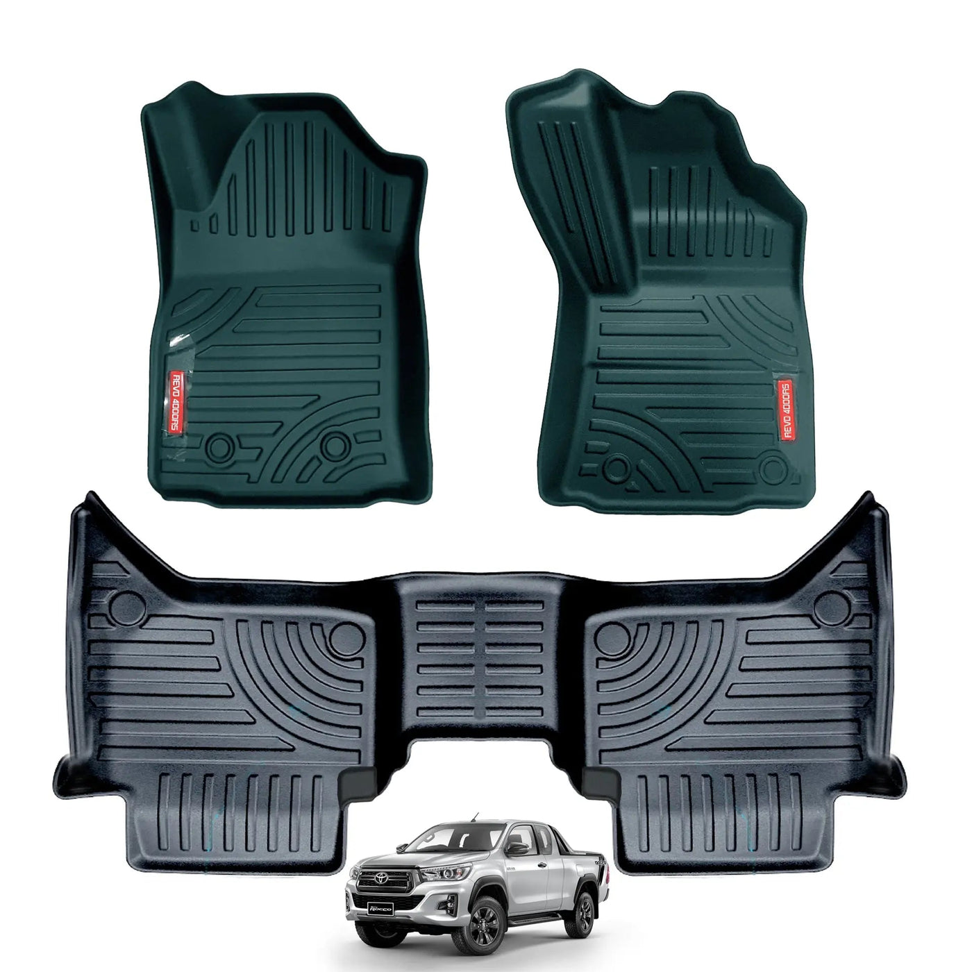 Toyota Hilux (15-On) Double-Cab Moulded TPE Rubber Floor Mats (3-Piece)