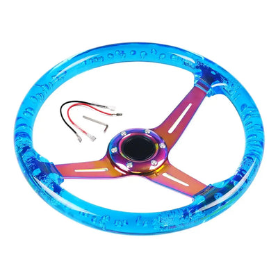Universal Blue Acrylic JDM Drift Style Racing Steering Wheel - Neo Chrome Face (350mm)