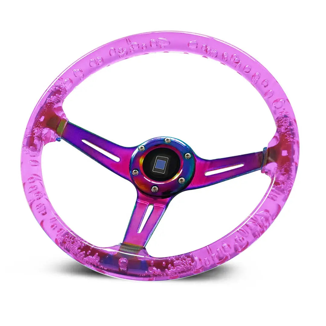 Universal Purple Acrylic JDM Drift Style Racing Steering Wheel - Neo Chrome Face (350mm)