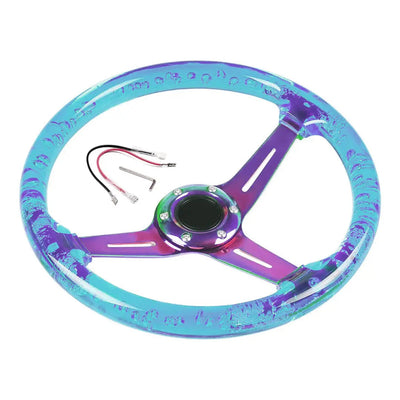 Universal Purple Acrylic JDM Drift Style Racing Steering Wheel - Neo Chrome Face (350mm)