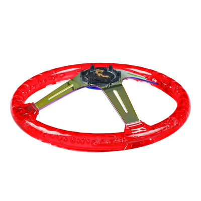 Universal Red Acrylic JDM Drift Style Racing Steering Wheel - Neo Chrome Face (350mm)