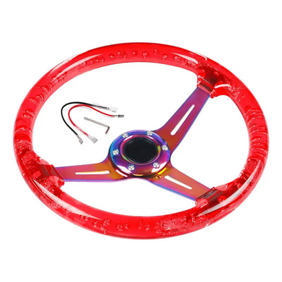 Universal Red Acrylic JDM Drift Style Racing Steering Wheel - Neo Chrome Face (350mm)