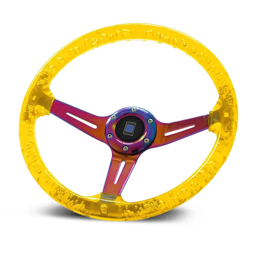 Universal Yellow  Acrylic JDM Drift Style Racing Steering Wheel - Neo Chrome Face (350mm)