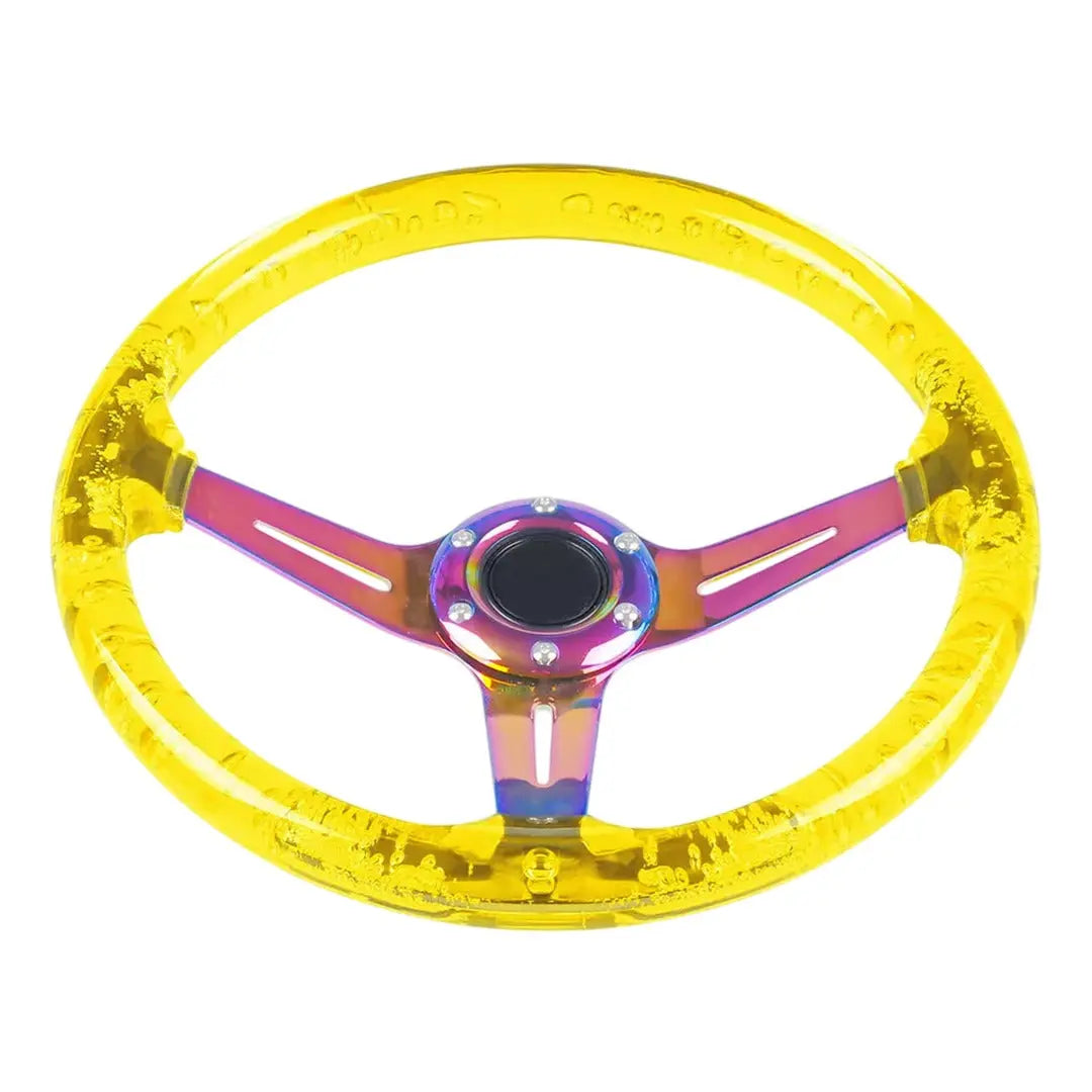Universal Yellow  Acrylic JDM Drift Style Racing Steering Wheel - Neo Chrome Face (350mm)