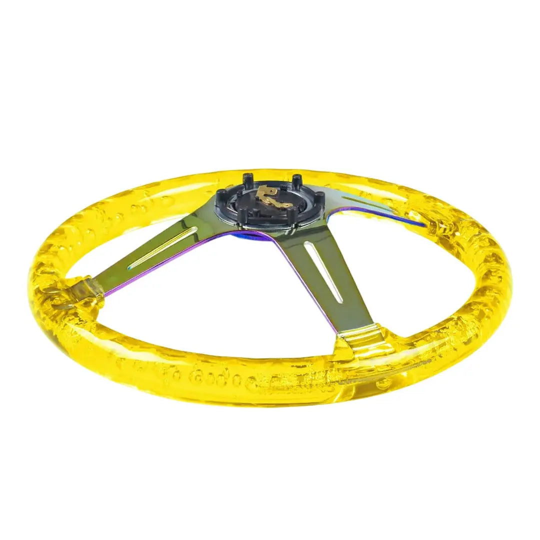 Universal Yellow  Acrylic JDM Drift Style Racing Steering Wheel - Neo Chrome Face (350mm)