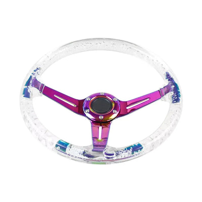 Universal Clear Acrylic JDM Drift Style Racing Steering Wheel - Neo Chrome (350mm)