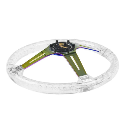 Universal Clear Acrylic JDM Drift Style Racing Steering Wheel - Neo Chrome (350mm)