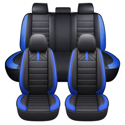 Universal Premium Luxury Car Seat Covers - Front & Rear Full Set (Black & Blue)