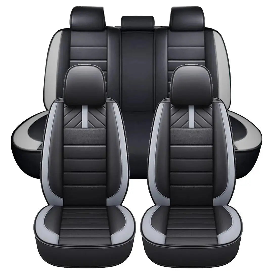 Universal Premium Luxury Car Seat Covers - Front & Rear Full Set (Black & Grey)