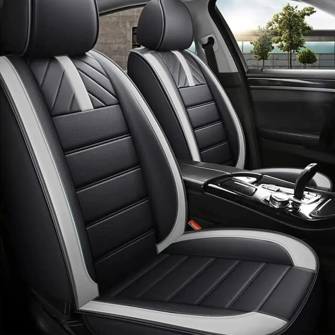 Universal Premium Luxury Car Seat Covers - Front & Rear Full Set (Black & Grey)
