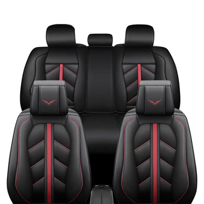 Universal Premium Luxury Car Seat Covers - Front & Rear Full Set (Black & Red)