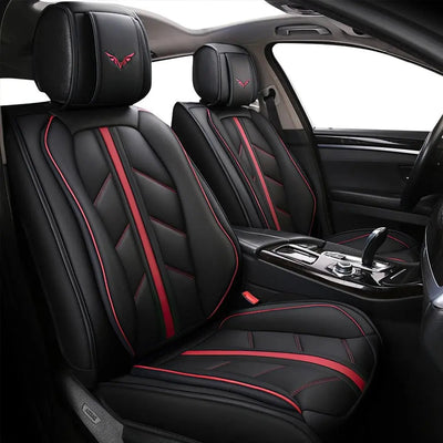 Universal Premium Luxury Car Seat Covers - Front & Rear Full Set (Black & Red)