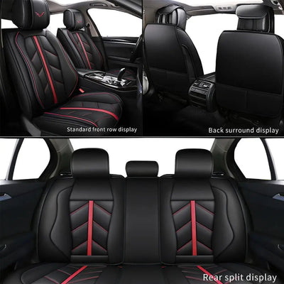 Universal Premium Luxury Car Seat Covers - Front & Rear Full Set (Black & Red)