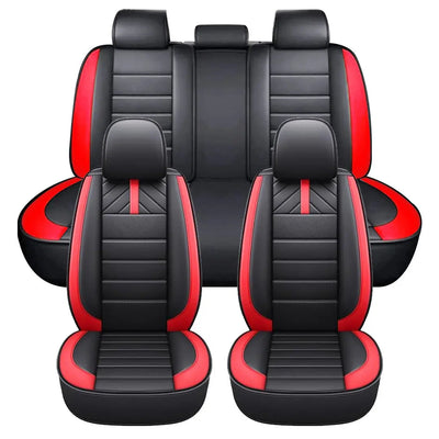 Universal Premium Luxury Car Seat Covers - Front & Rear Full Set (Black & Red)