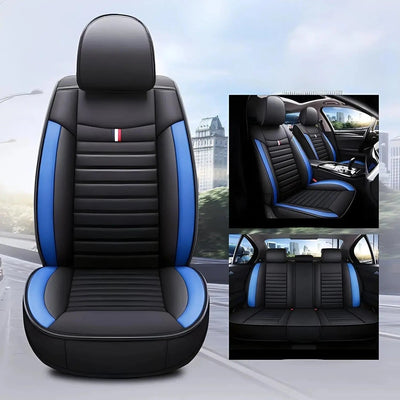 Universal Premium Luxury Car Seat Covers - Front & Rear Full Set (Black & Blue)