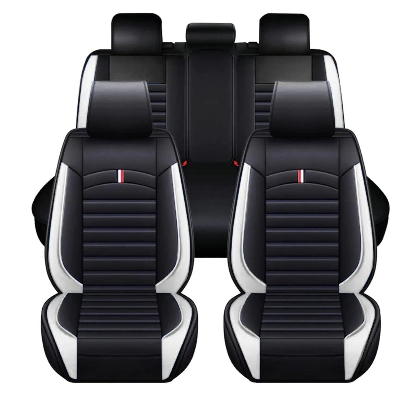 Universal Premium Luxury Car Seat Covers - Front & Rear Full Set (Black & White)