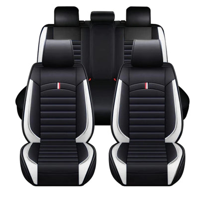 Universal Premium Luxury Car Seat Covers - Front & Rear Full Set (Black & White)