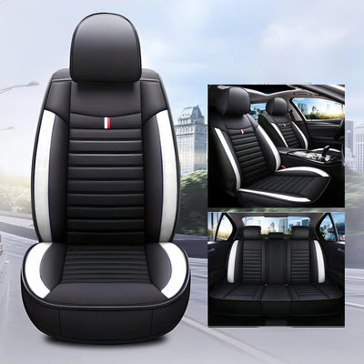 Universal Premium Luxury Car Seat Covers - Front & Rear Full Set (Black & White)