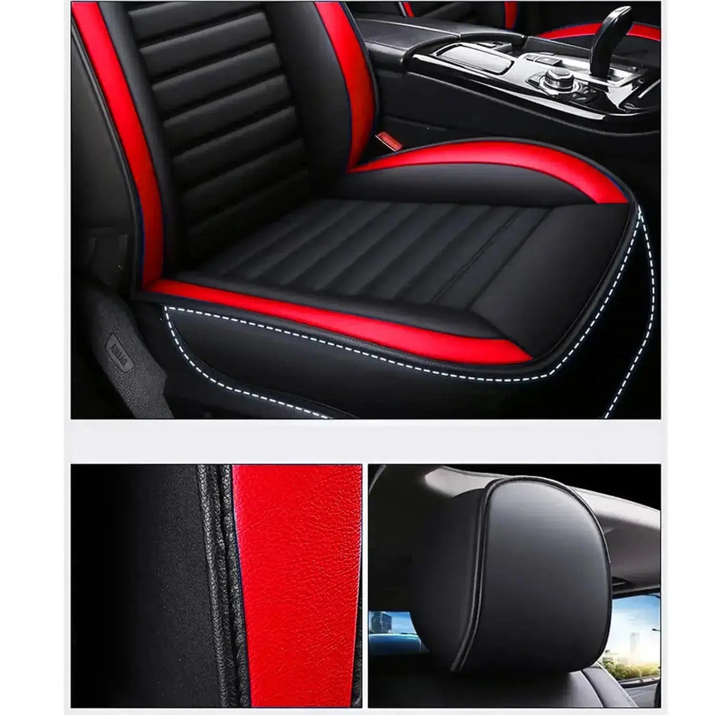 Universal Premium Luxury Car Seat Covers - Front & Rear Full Set (Black & Red)