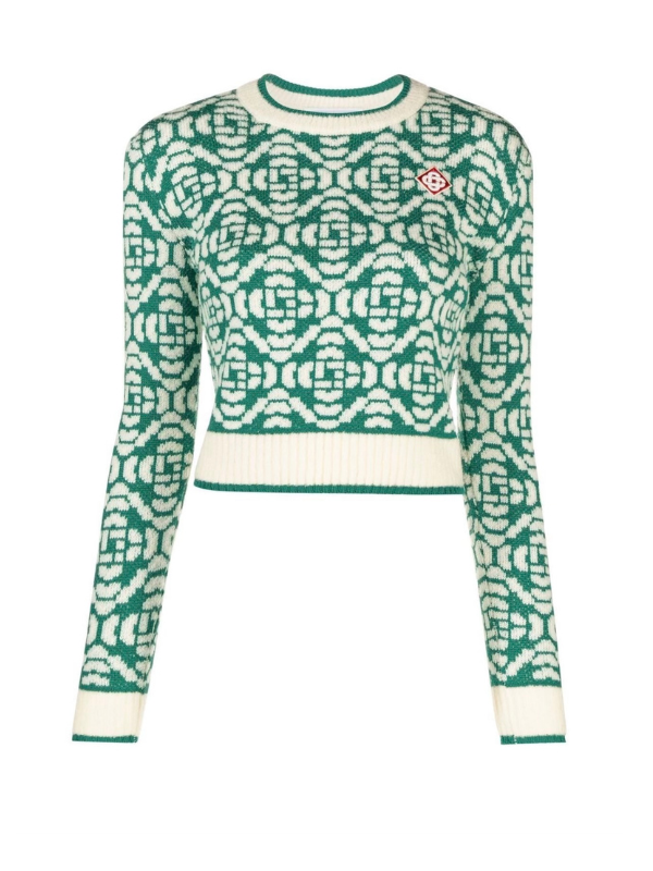 Casablanca Sweater Wool Blend Knit Green/White