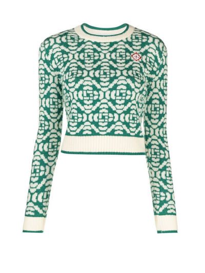 Casablanca Sweater Wool Blend Knit Green/White
