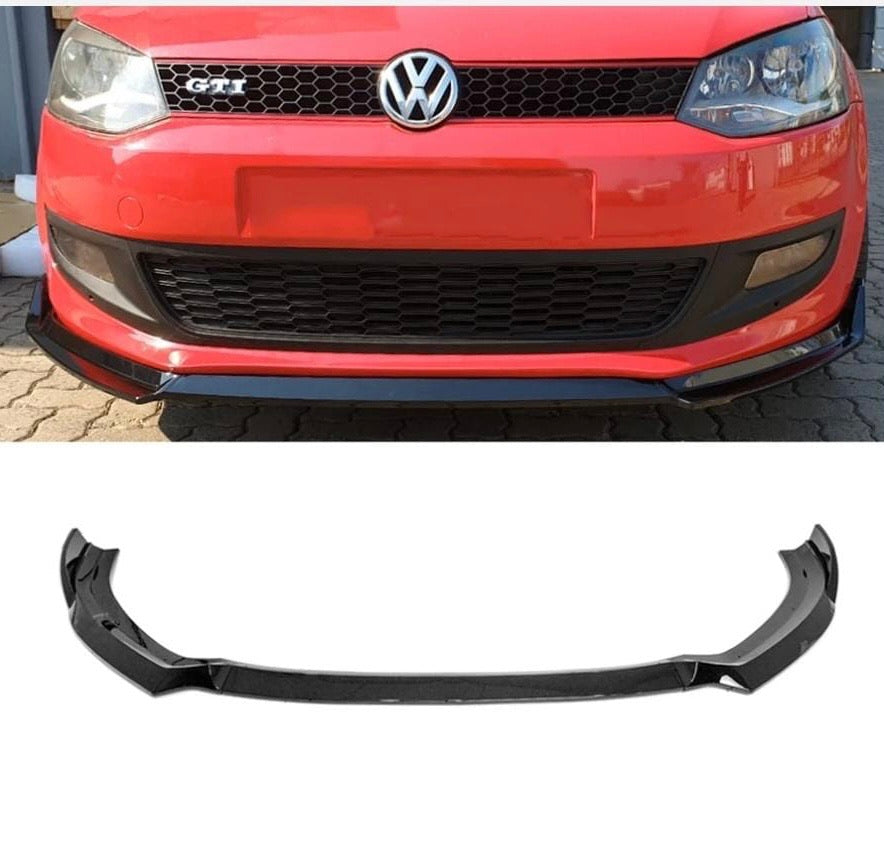 NEW IMPROVED VW POLO 6/ POLO 7 TSI VIVO 3pce NEW PLASTIC GLOSS BLACK FRONT SPOILER