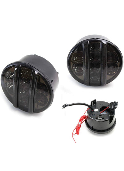 iJDMTOY (2) Smoked Lens LED Front Turn Signal Lamp Assembly Compatible With Jeep 2007-17 Wrangler (White LED Vertical Bars For Driving/DRL & Amber LED Dots For Turn Signal Lights)