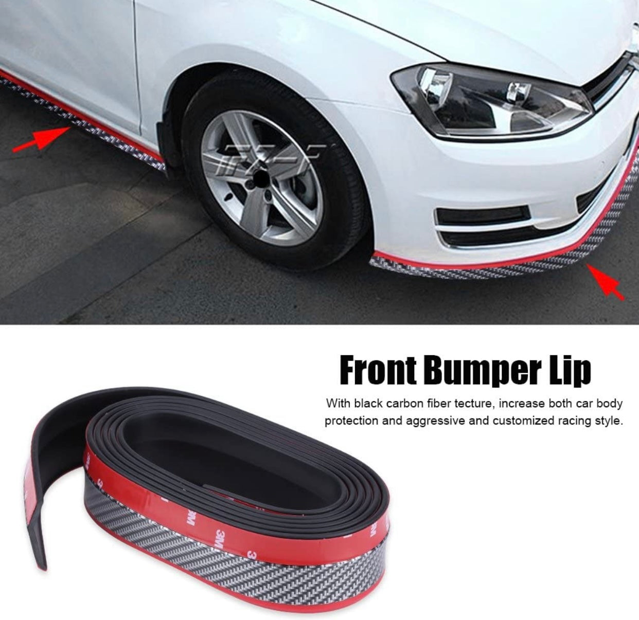 SAMURAI UNIVERSAL RUBBER FRONT SPOILER CARBON/ RED EDGE