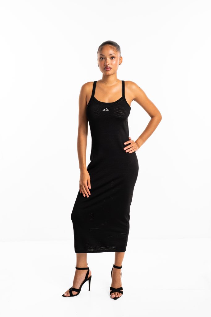 Alexander Wang Cami Scoop Long Dress w/ Wang Logo Print Black 4KC2256043 001