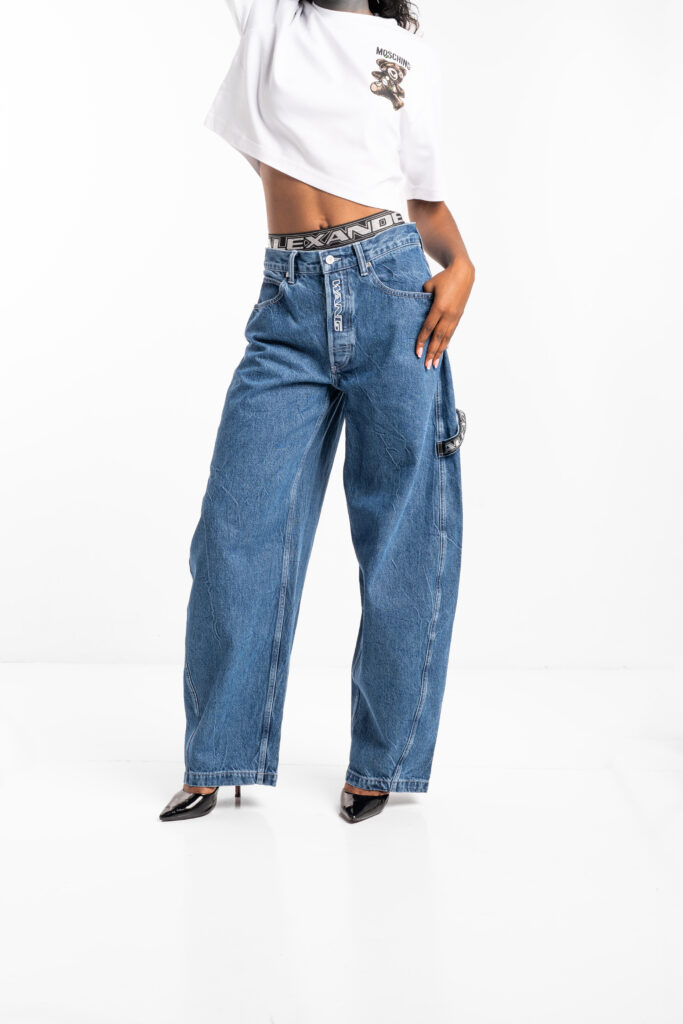 Alexander Wang Logo Elastic Prestyle Rounded Jean Deep Blue 4DC2254706 401